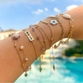 Stainless Steel Real Freshwater Pearl Bead Bracelet Rainbow Zircon Flower Beaded Bracelet Wedding Bridesmaids' Gifts