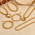 MC224 Wholesale Stainless Steel Love Necklace 18K Gold Peach Heart 6/8mm Ball Bead Necklace Bracelet Women Fashion Jewelry Sets
