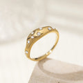 Luxury 18K Gold Plated Stainless Steel Butterfly Claw Setting Inlaid Zircon Trendy Waterproof Simple Retro Rings for Women
