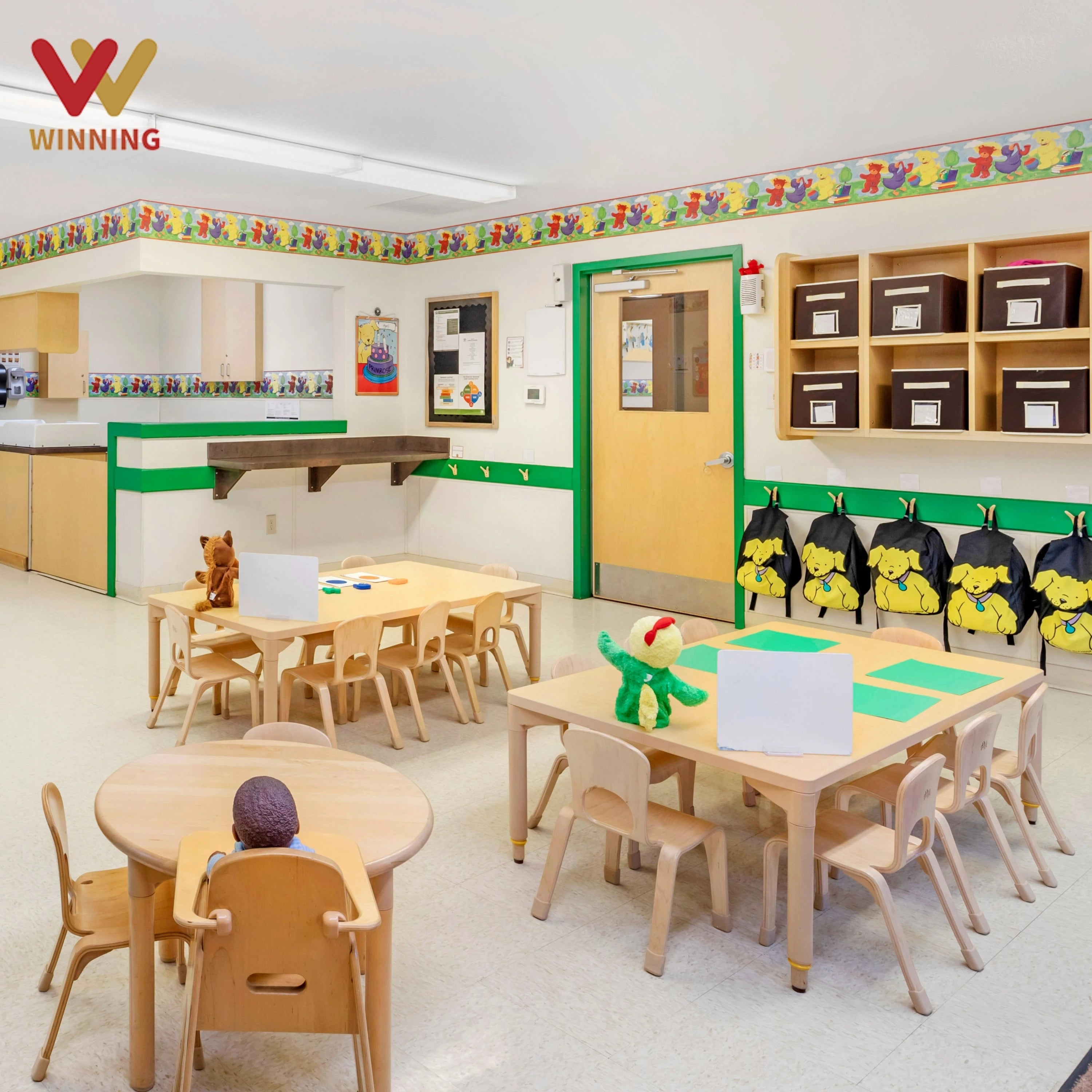 Montessori Kids Wooden Nursery Daycare Furniture Classroom Toddler Table Chair Set for Kindergarten Learning Center Preschool