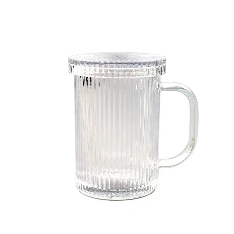 Wholesale custom color vertical striped tea cup elegant coffee cup juice drink glass mug with glass lid
