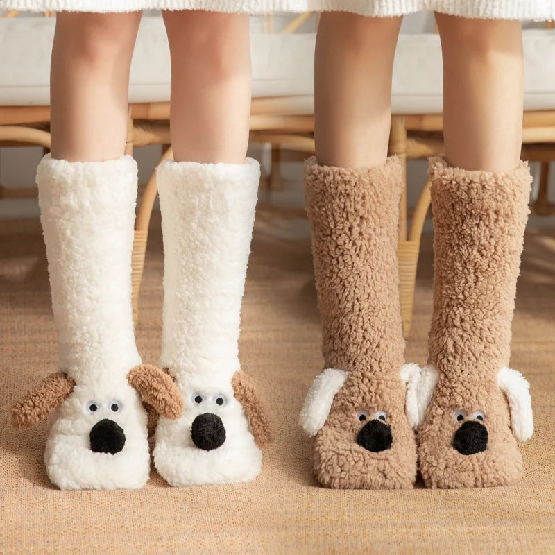 Wholesale Winter Cute Dog House Floor Socks Comfy Thick Fleece Warm Slipper Socks for Women
