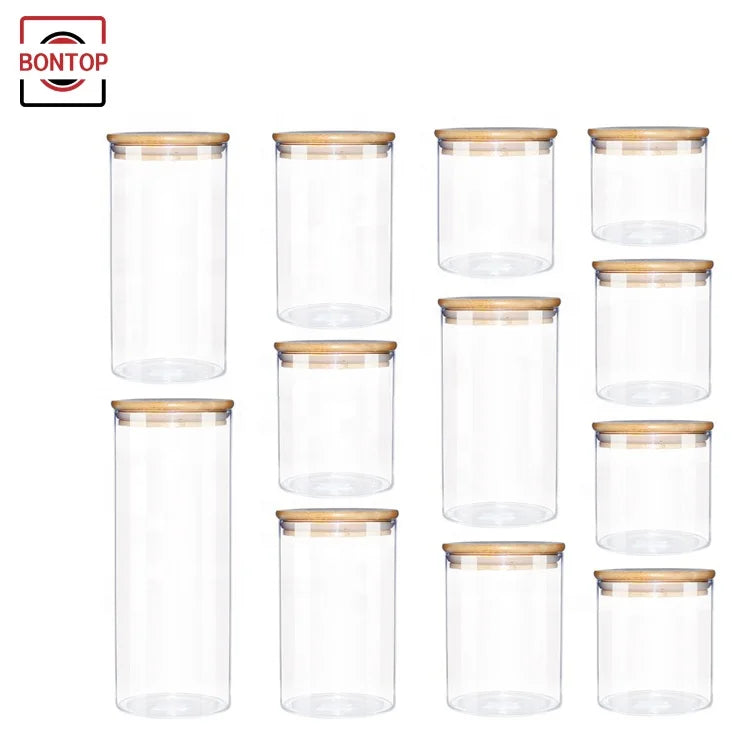 High Borosilicate Glass Jar Kitchen Glass Airtight Container with Bamboo Lid Storage