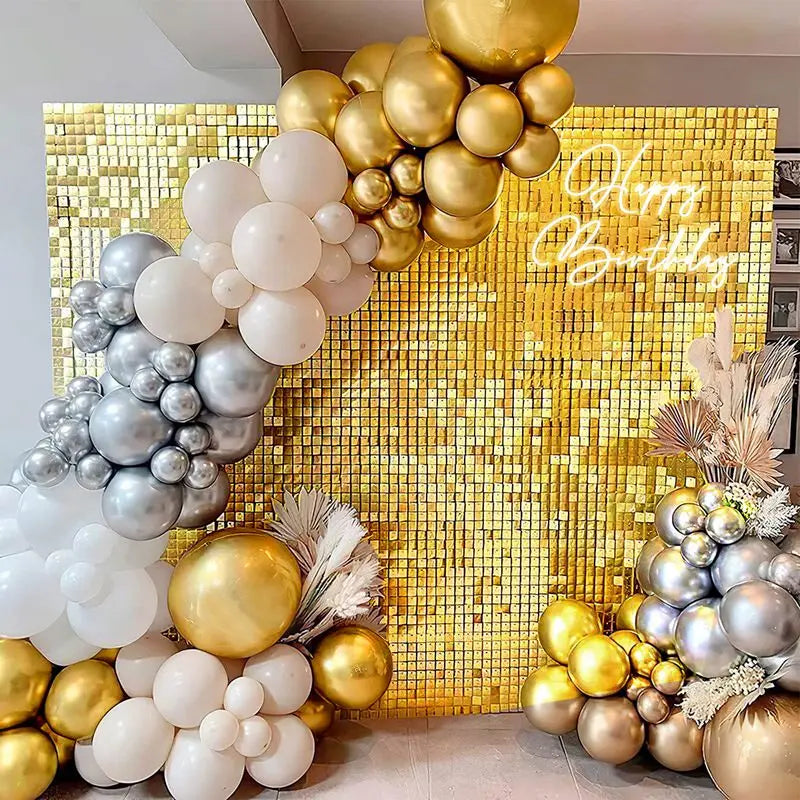 Party Birthday Wedding Decoration Silver Glitter Backdrops Bridal Parties Shimmer Wall Backdrop Sequin Panels
