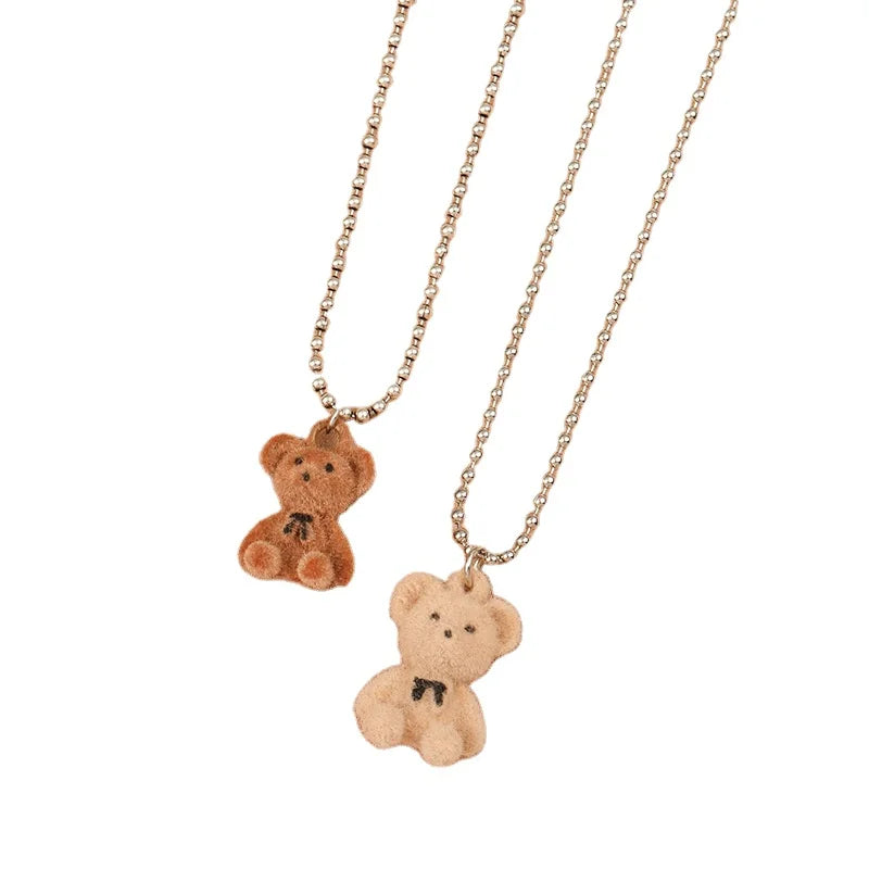 Cute Plush Bear Pendant Necklace for Girls Women Korean Fashion Bear Neck Chain Necklaces Collar Jewelry Necklace