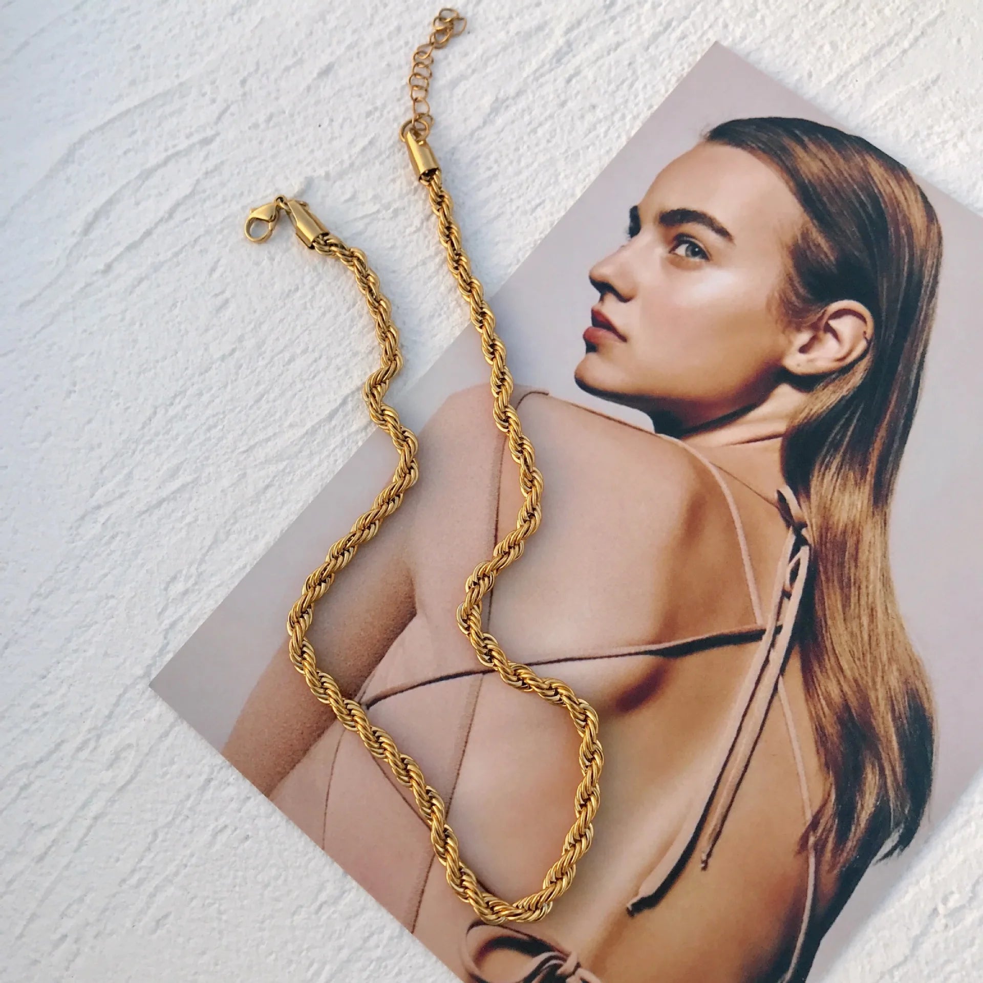 Joolim Jewelry Wholesale Gold Plated Rope Chain Necklace Stainless Steel Basic Gold Jewelry New  5mm
