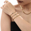 Luxury Lady Colorful Cubic Zirconia 4MM Snake Blade Chain Choker Necklace Bracelet Sets Stainless Steel Gold Plated Jewelry Set
