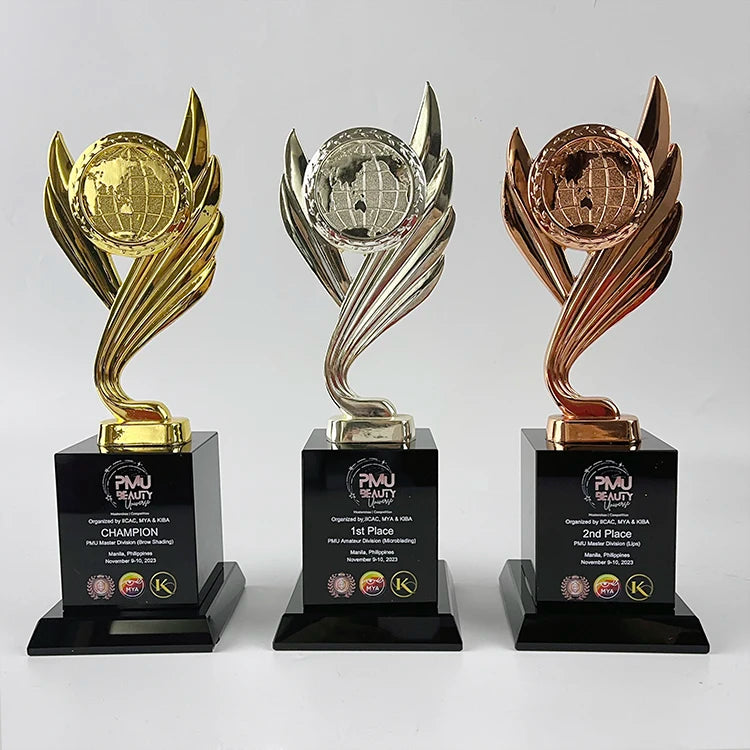Gold Silver Bronze Metal Crystal Trophies Awards MH-NJ0186