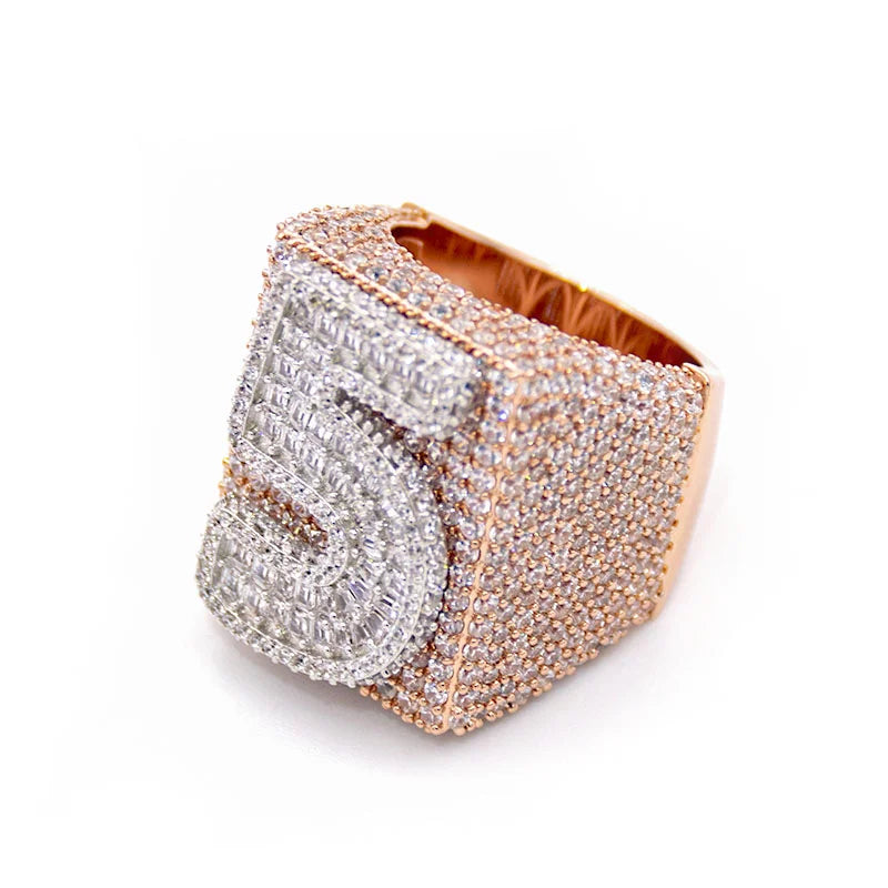 Fine Jewelry Diamond Ring Rose Gold Hip Hop Rings for Men Women Luxury Customized Numbers Letters AAA+Cubic Zircon Ring