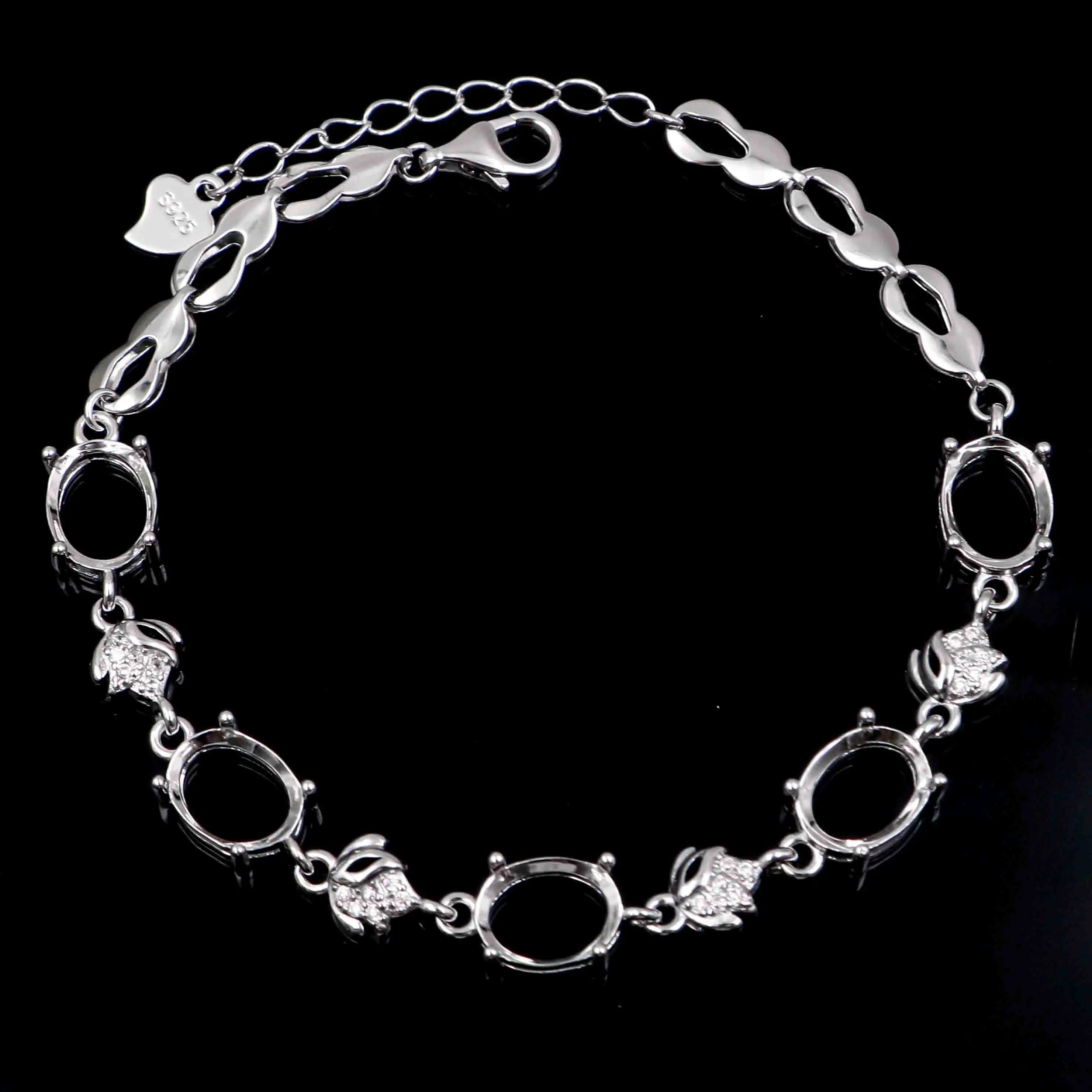 Sterling Silver 7*9mm Semi Mount Bracelet Blank Empty Support Mountain Claw Setting S925 Base Holder Without Stone for DIY Inlay