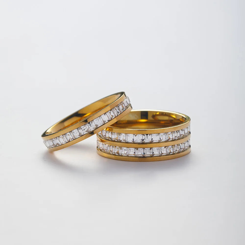 Fashion Tarnish Free Double Layer 18K Gold Plated Zircon Ring Stainless Steel Full Diamond Finger Rings Jewelry YF2723