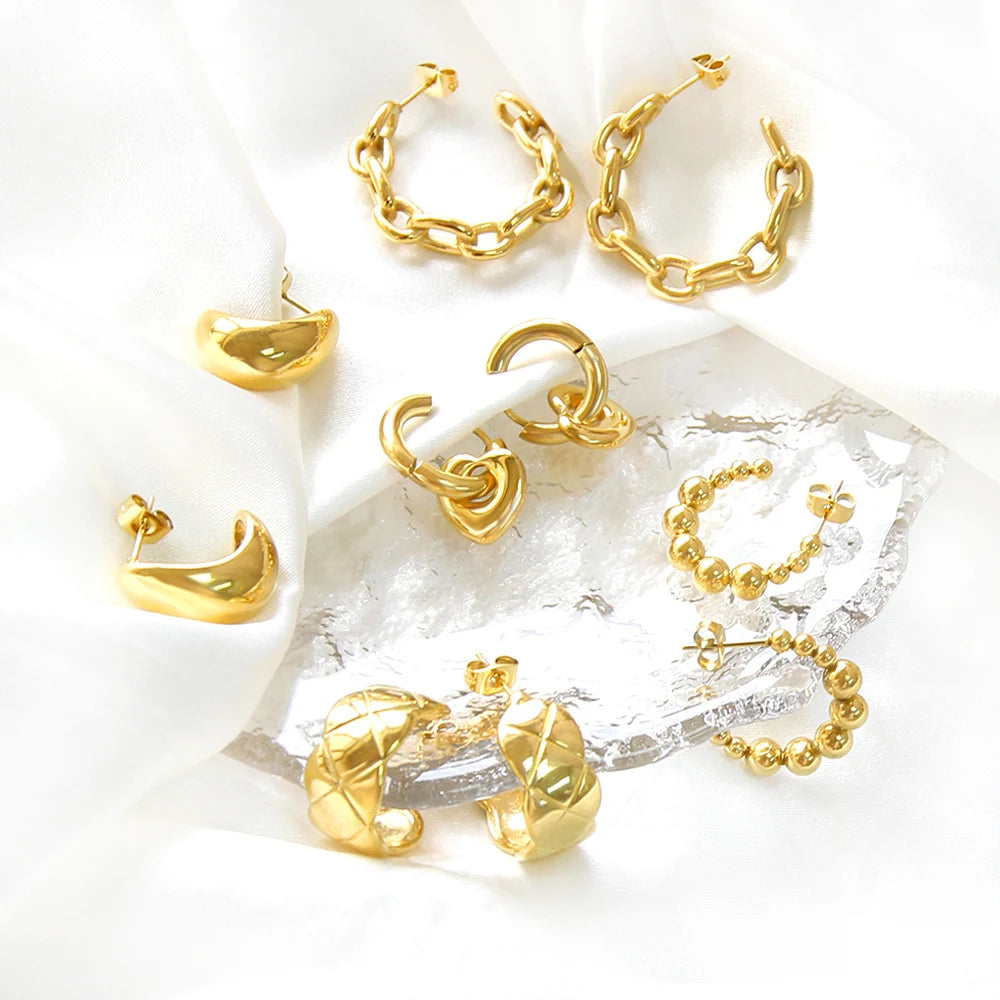 18k Gold Plated Accessories Women Fashion Jewelry Earrings Stainless Steel Colored Waterproof C Hoop Earrings