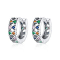 Silver Colorful Buckles Buckle 100% 925 Sterling Silver Rhombus Shining Stone Earrings for Women Fine Jewelry SCE1123