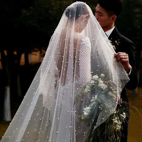 S7696F High -quality Hot -selling Bride's Retro Pearl Head Jewelry Gauze Wedding Travel Bride's Dresses for Veiled Women