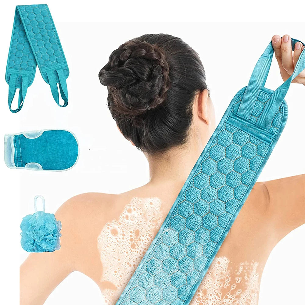 YUE 3Pcs Bath Sponge Set Exfoliating Back Scrub Body Cleansing Massage Shower Gel Scrub Towel Shower Ball