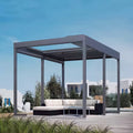 PVC Roof Bioclimatic Pergola Canopy Waterproof Retractable Electric Remote Control LED Powder Coated Frame 15-Year Warranty
