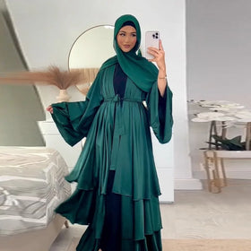 Muslim Saudi Women Eid Modest Satin Belted Open Kimono Abayas Moroccan Gulf Kaftan Islam Clothing Galabia 2024 New