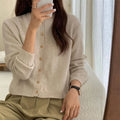 Love Button Knitting Pullover Women Sweatshirt Top Casual Basic Slim Knitwear Jumper Long Sleeve Sweaters Cardigan Woman