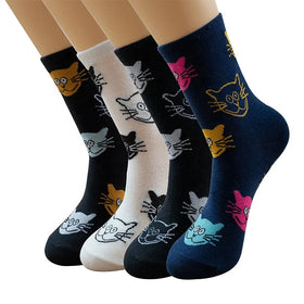 Wholesale Funky Cute Cat Animal Patterned Socks Women Novelty Funny Cartoon Cotton Crew Socks