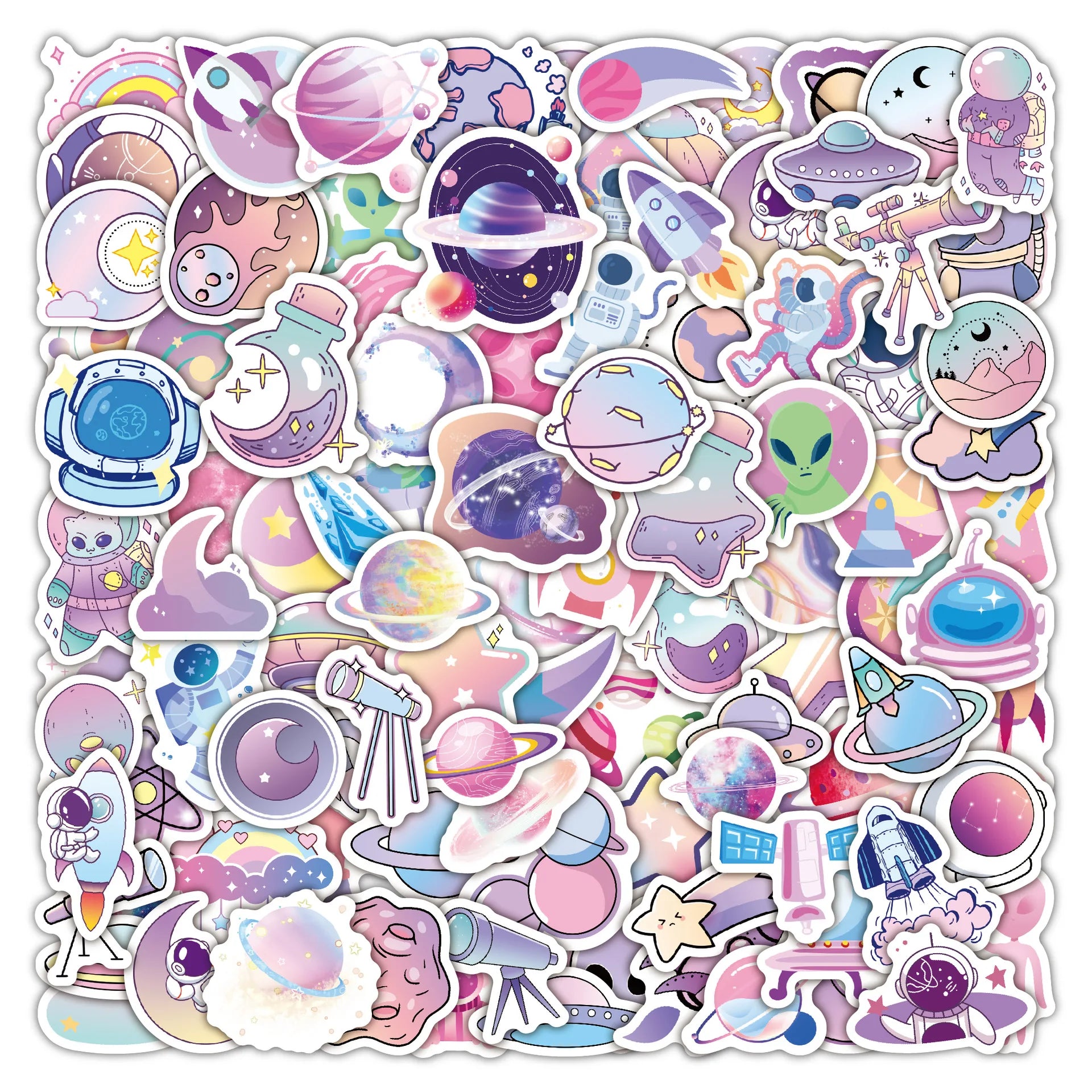 100Pcs Cartoon Purple VSCO Starry Sky Graffiti Stickers for Book Bedroom Wall Vinyl Astronaut Universe Star Sticker