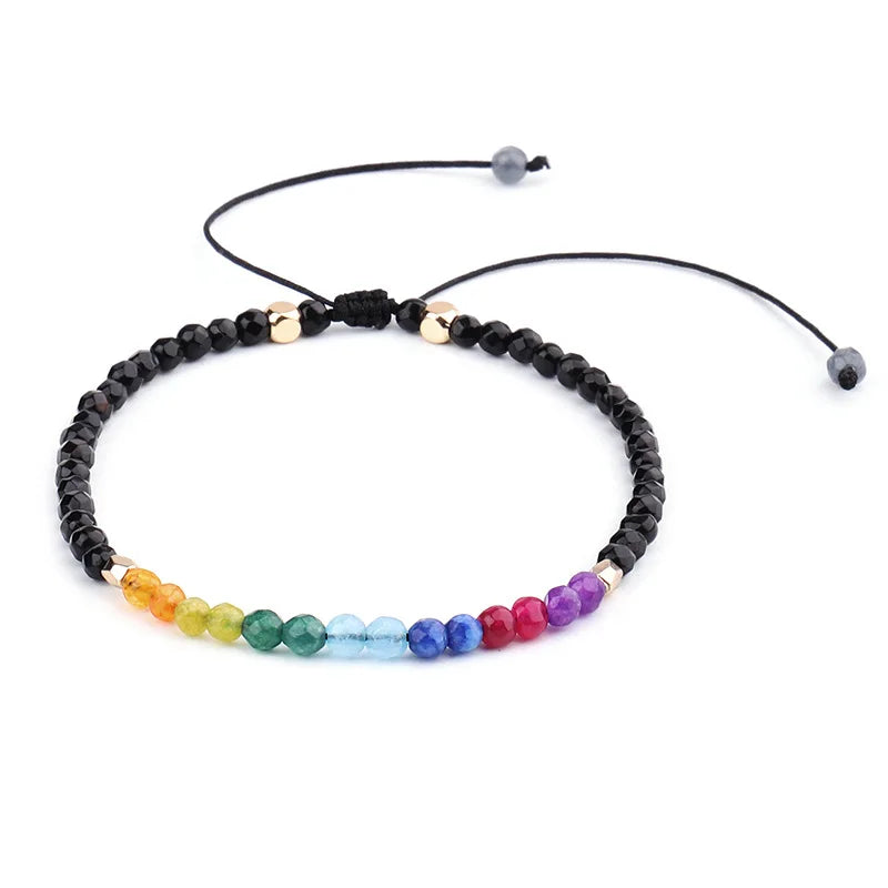 3MM Crystal Agate Beaded Bangle Women's Natural Stone Colorful Bracelet with Copper Alloy for Gifts and Jewelry