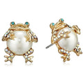 2023 New Arrival Gold Plated Inlaid Zircon Pearl Frog  Earrings Female S925 Sterling Silver Needle Pearl Frog Stud Earrings