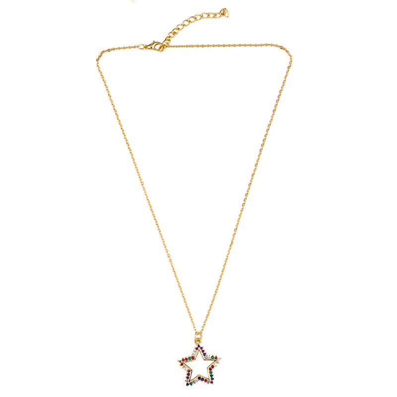 SY New Star Moon Diamond Pendant Necklace Choker Chain Classic Temperament Colored Zircon Necklace