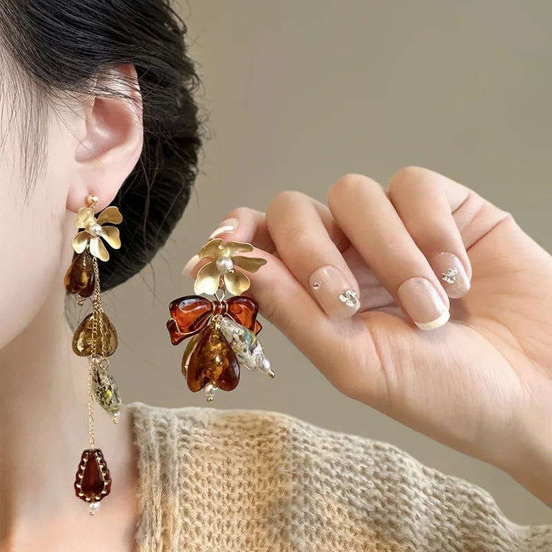 Flower Elegant Drop Vintage Fashion Unique Earring Tassel Jewelry Crystal Earring