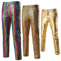 Mens Disco Pants Rainbow Sequin Latex Trousers Shiny Golden Dance Performance Suit Hipster Clothing Fancy Pants