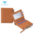 Factory Custom Luxury Brown Full Grain Cowhide RFID Blocking ID Card Holder Wallets Coin Purse With Button