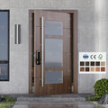 Foshan Yohome Custom Villa Frosted Glass Panel Smart Lock System External Pivot Door Wooden House Entrance Door