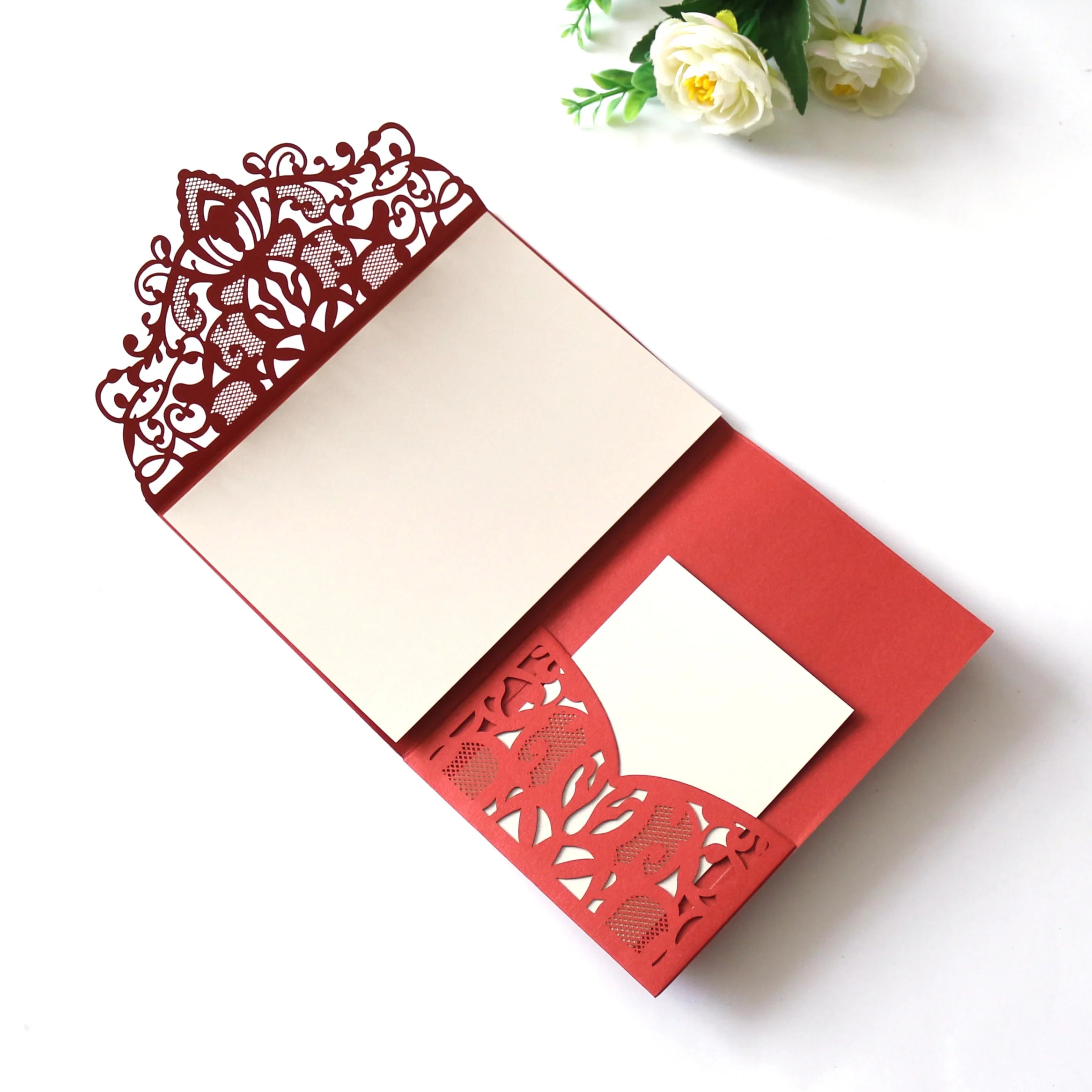 Chinese Style Laser Cut Wedding Invitations Card Pocket with Envelope for Birthday Party Bride Shower Invite