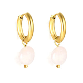 Fashion Jewelry Accessories Hypoallergenic Stainless Steel 18K PVD Gold Plated Natural Stone Dangle Huggie Hoop Earrings