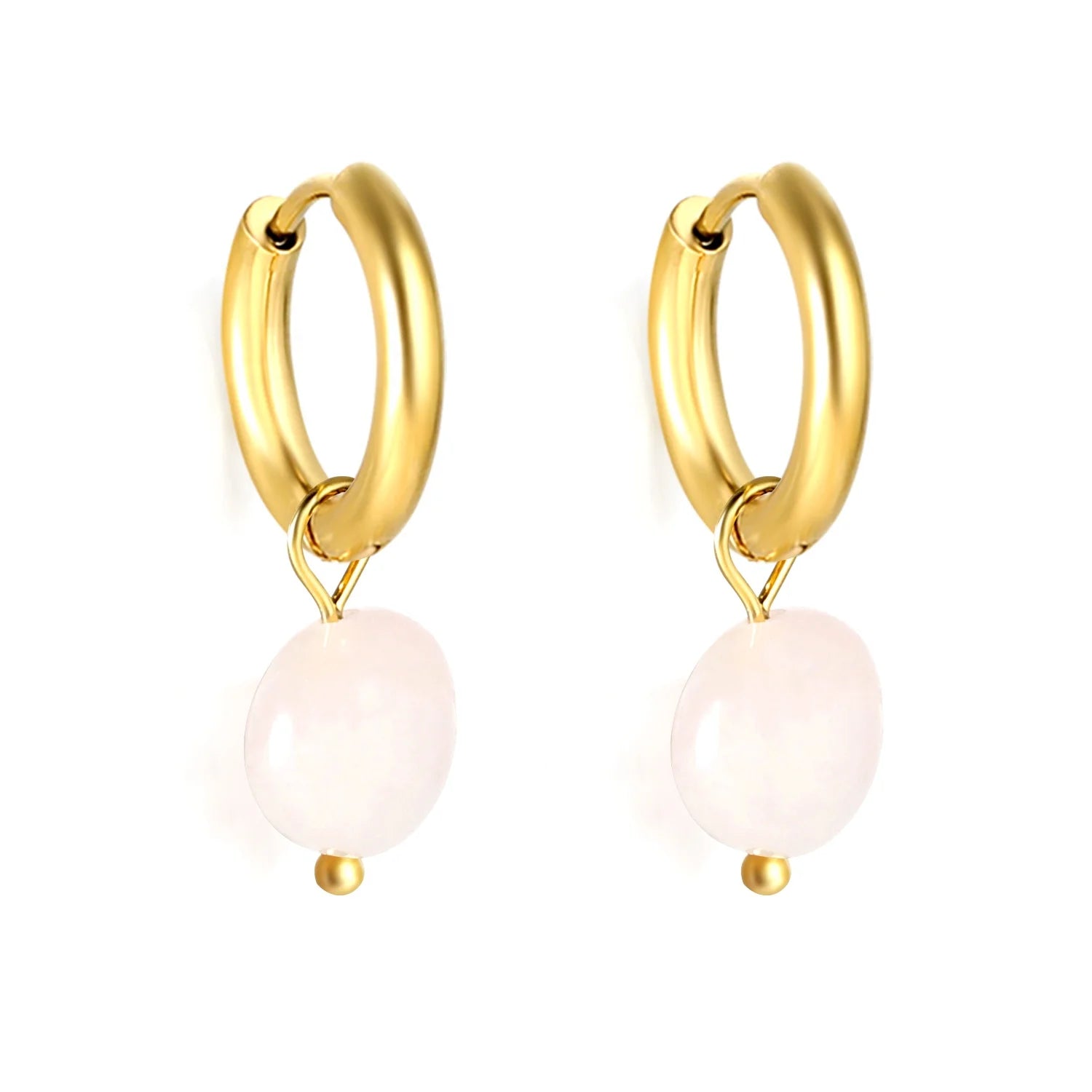 Fashion Jewelry Accessories Hypoallergenic Stainless Steel 18K PVD Gold Plated Natural Stone Dangle Huggie Hoop Earrings