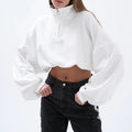 Custom Logo Women's Plain Fleece Cropped Sweatshirts Jackets Casual Comfy Gym Tops Pullover Quarter Zip Sweatshirt
