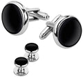 Men's Luxury 6pcs Black Tuxedo Brass Cufflinks and Stud Set Silver Color Wedding Party Gifts for Shirts Accessories