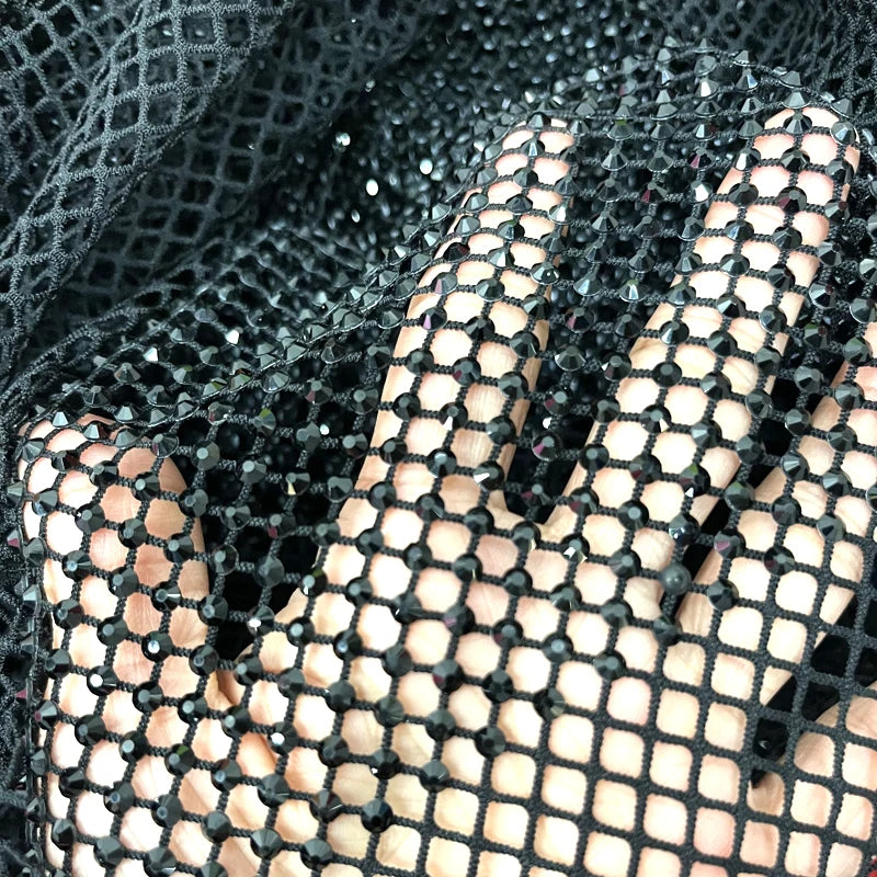 Lucky Shiny Width 1meter with Ss16 Rhinestone Mesh Fabric Diamond Mesh Fabric Strass Trimming for Dancing Dress