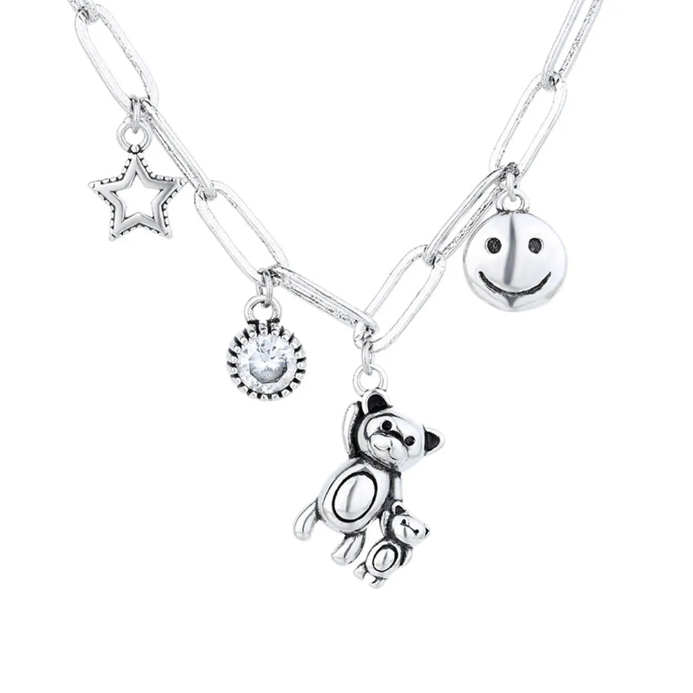 Newest Selling Punk Stainless Steel Teddy Bear Pendant Necklace Cute Animal Choker for Women or Men