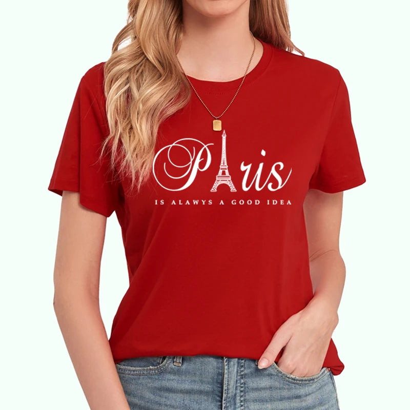Wholesale Breathable Eco-Friendly Crew Neck Short Sleeve Solid Loose-Fitting Casual Women's T-Shirts Cotton Streetwear Paris