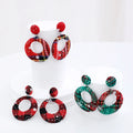 Fashion Christmas Jewelry Gift 4CM Vintage Geometric Round Plaid Lattice Fabric Girl's Statement Retro Drop Dangling Earrings