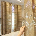Jacquard Curtains for Bedroom Brown Semi Blackout Geometric Floral Sheer Voile Curtain for Sliding Glass Door Grommet Top Tulle