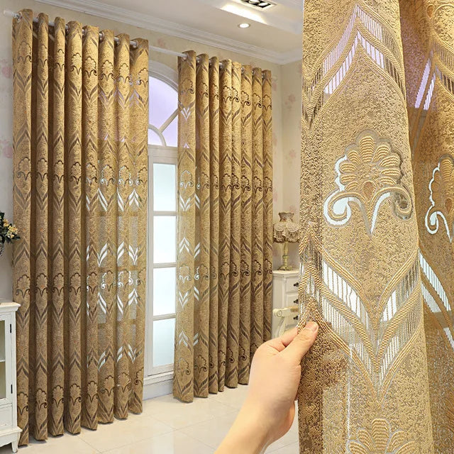 Jacquard Curtains for Bedroom Brown Semi Blackout Geometric Floral Sheer Voile Curtain for Sliding Glass Door Grommet Top Tulle