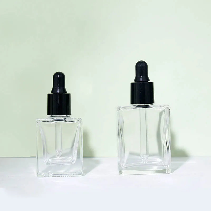 Empty Cosmetic Perfume Essential Oil 1oz 30ml Frosted White Black Square Matte Glass Pump Sprayer Bottle Screen Printed