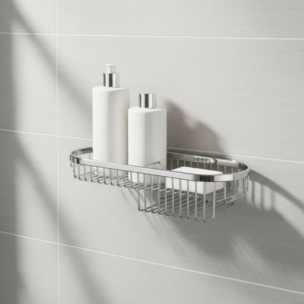 Modern Hotel Wall Corner Bathroom Shelf Shower Caddy Stainless Steel Shower Storage Rack