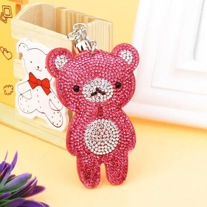 Cute Bling Crystal Rhinestone Bear Keychain Mini Glitter Diamond Bear Key Chains  Small Gift Key Ring Pendant Teddy Bear Keychai