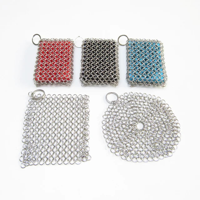 WELAND Hot Dishwasher Safe Stainless Steel Chainmail Scrubber Pad for Cast Iron Skillet Wok Pan