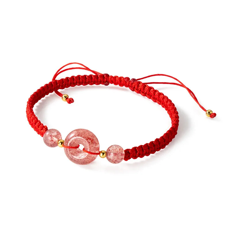 Wholesale Strawberry Quartz Adjustable Bracelet Handmade Red Braided Elastic Rope Bracelets for Women