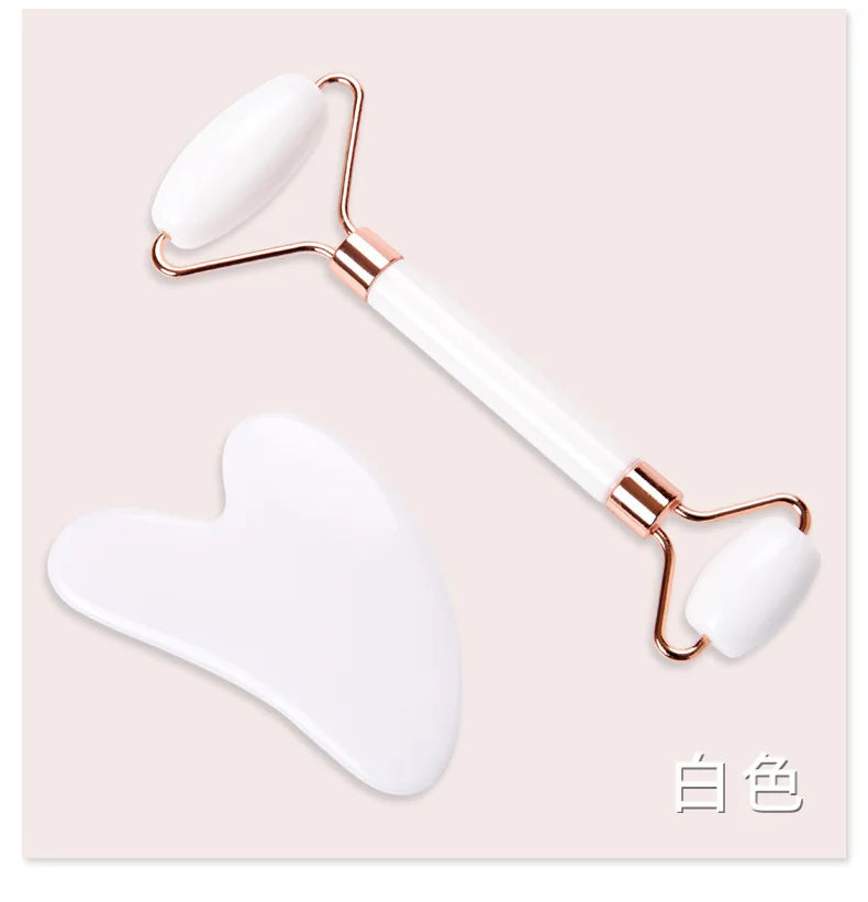 Facial Massager Tool Rollers Set Heart-shaped Pink Crystal Scraping Board Jade Facial Massage Roller Gua Sha