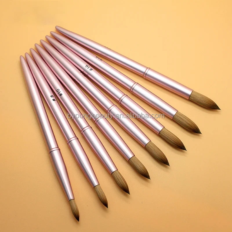 Kolinsky Acrylic Nail Brush 100% Crimp Metal Handle and Brush Private Label Service Available