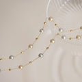 New Gold Beaded Necklace with Imitation Pearl and Grey Cultured Pearls Gold Bead Charm Pendant Necklace